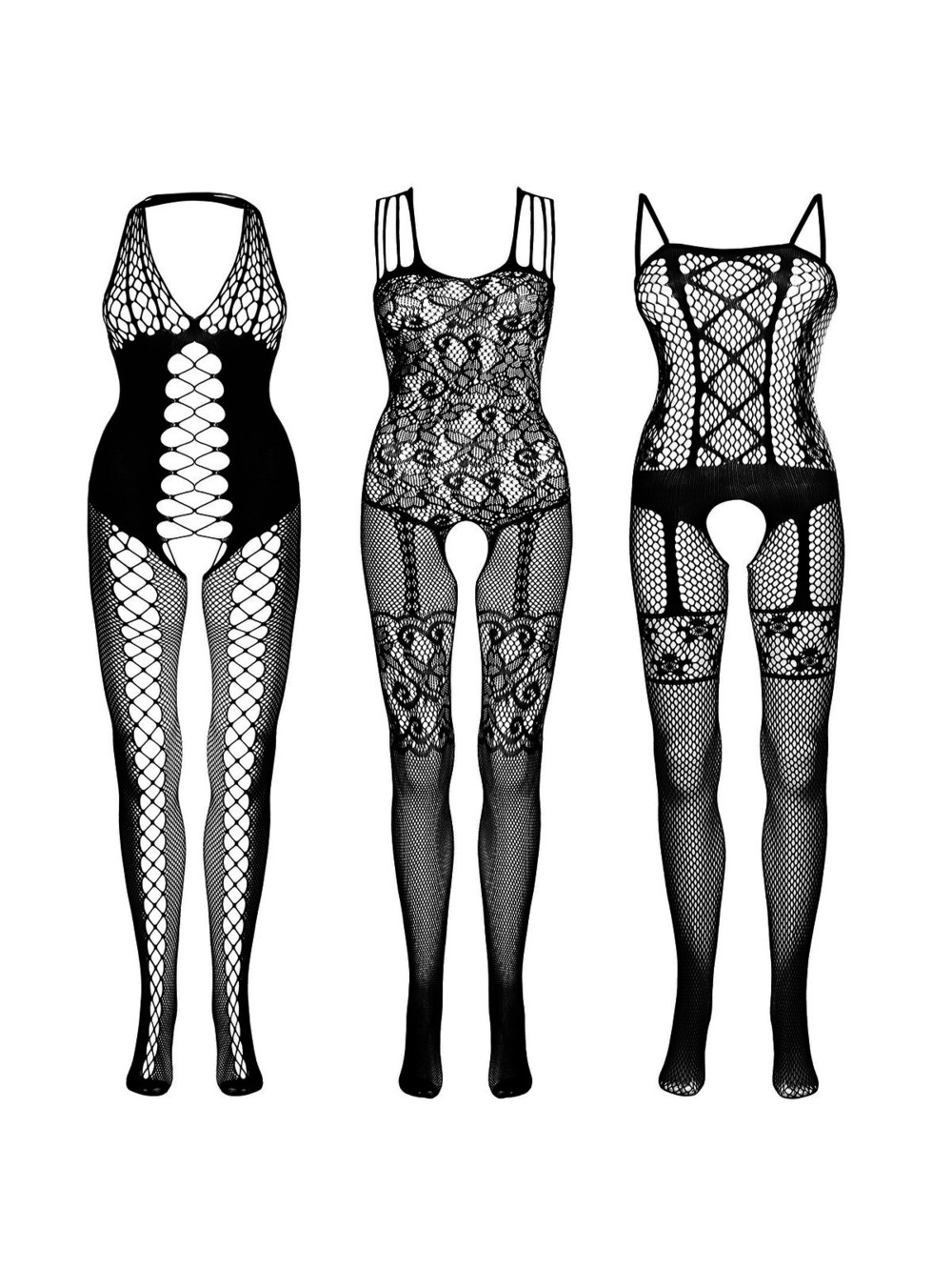 3 pack lace fishnet bodysuit stockings